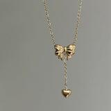 Bow heart drop necklace