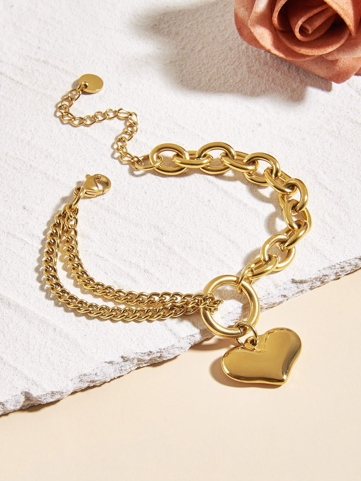 Chunky heart charm bracelet