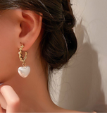 White pearl heart drop earrings