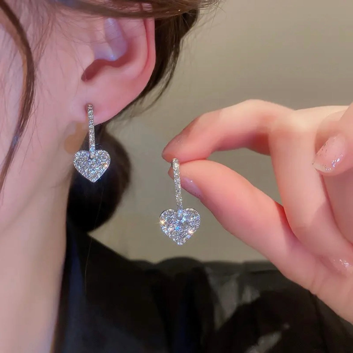 Sparkling heart drop earrings