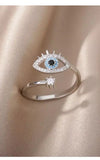 Silver evil eye guardian ring
