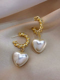 White pearl heart drop earrings