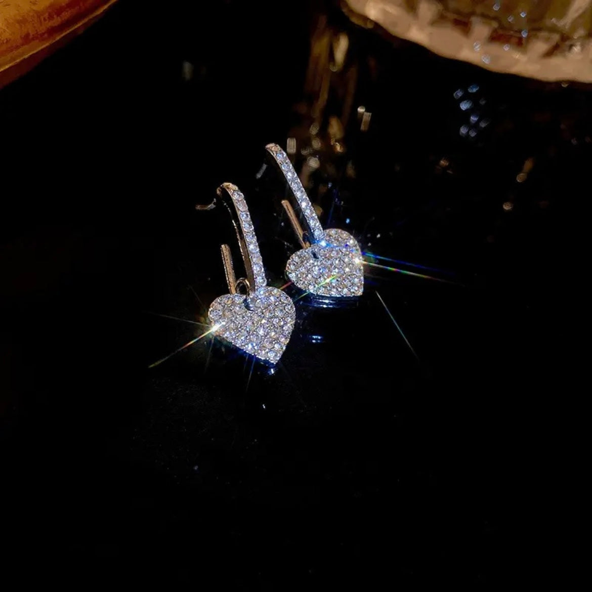 Sparkling heart drop earrings