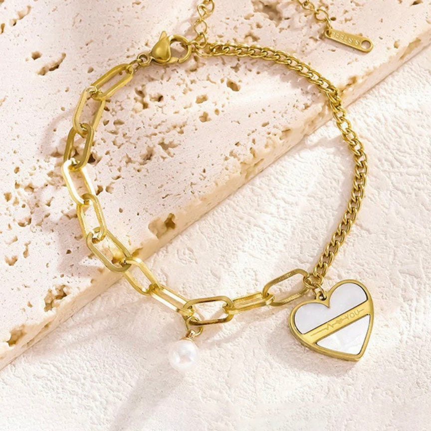 Heart love link charm bracelet