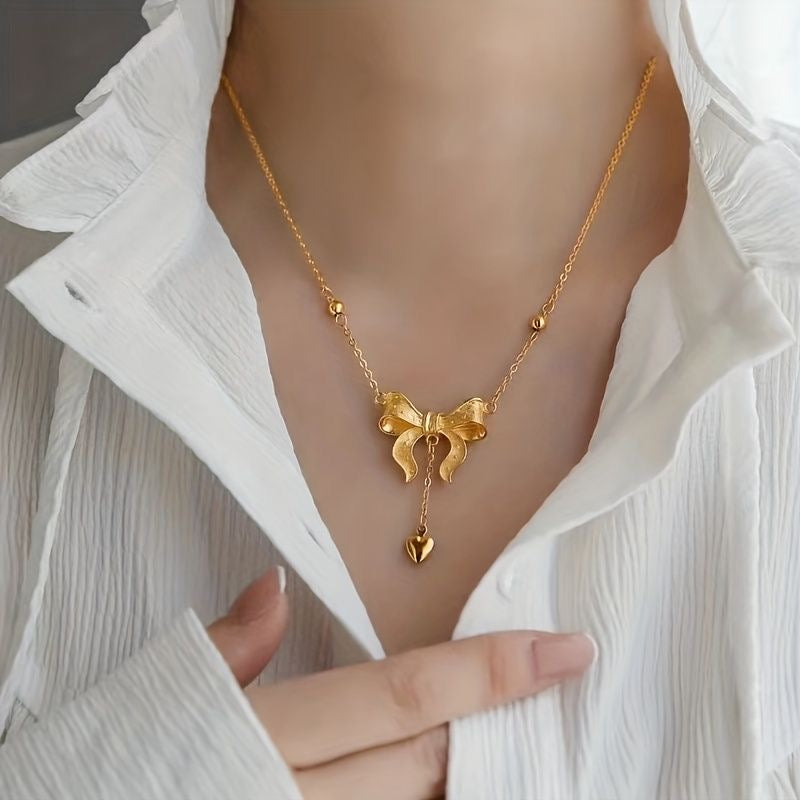 Bow drop necklace
