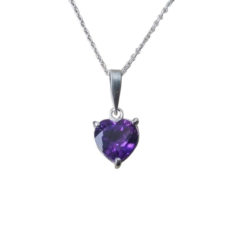 Purple Solitaire heart necklace