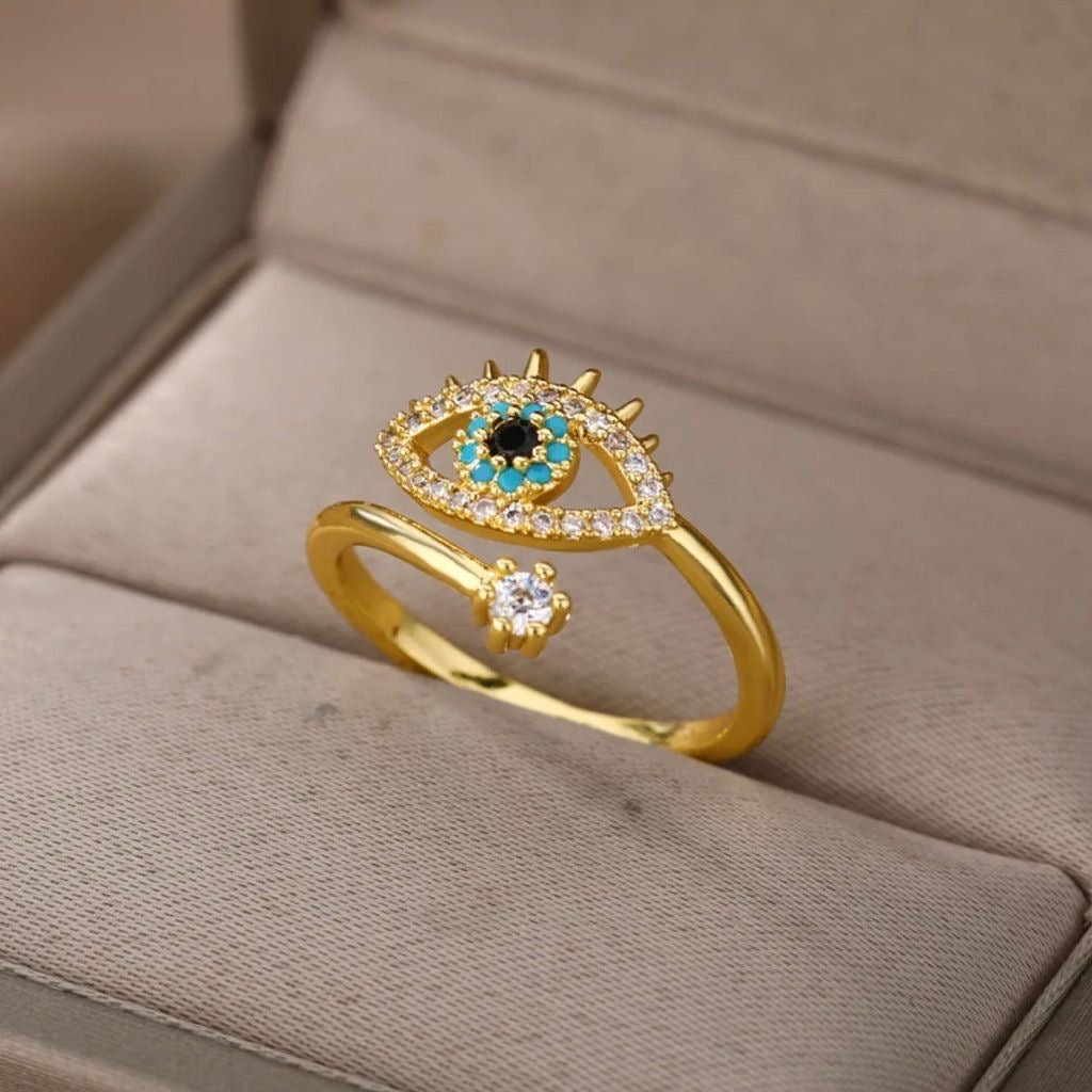 Golden evil eye guardian ring
