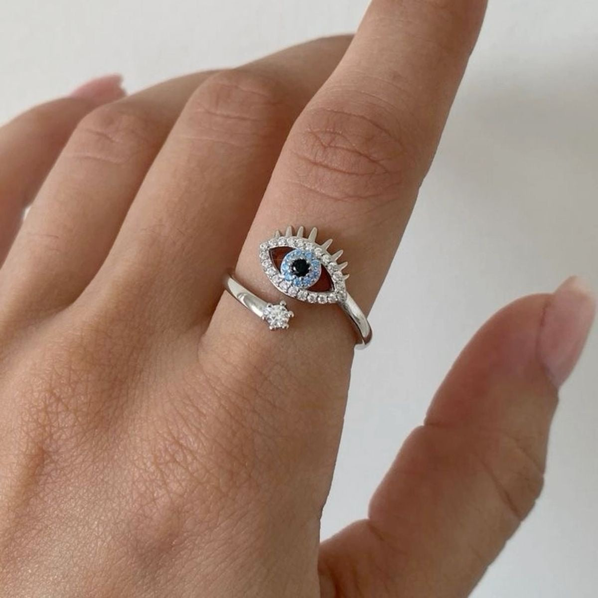 Silver evil eye guardian ring