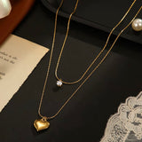 Double layer heart & crystal necklace