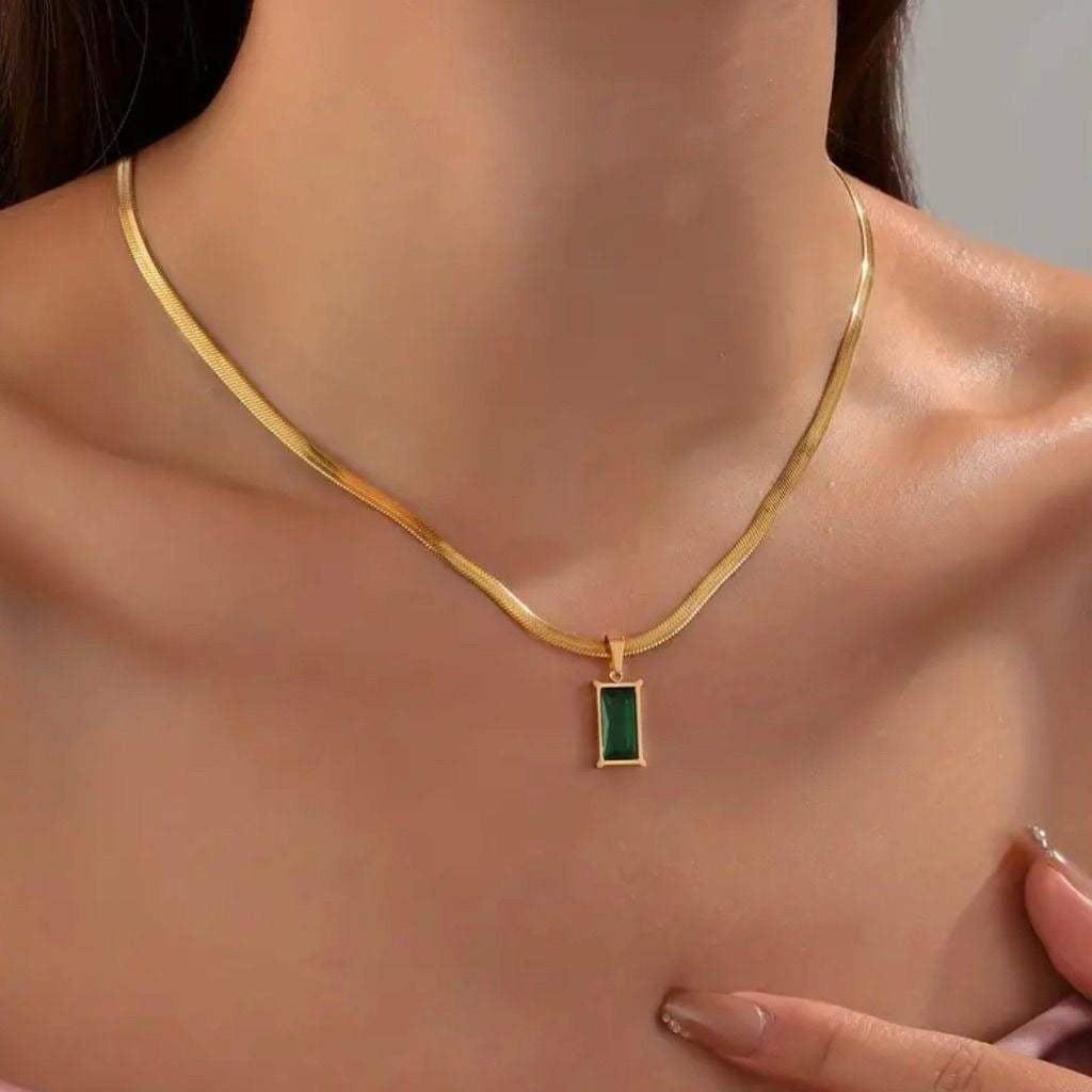 Emerald bar necklace