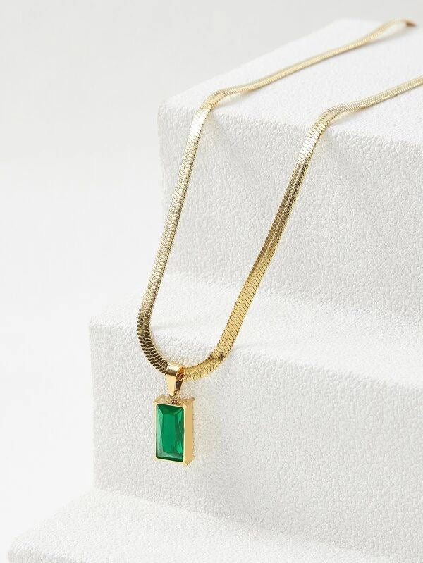 Emerald bar necklace