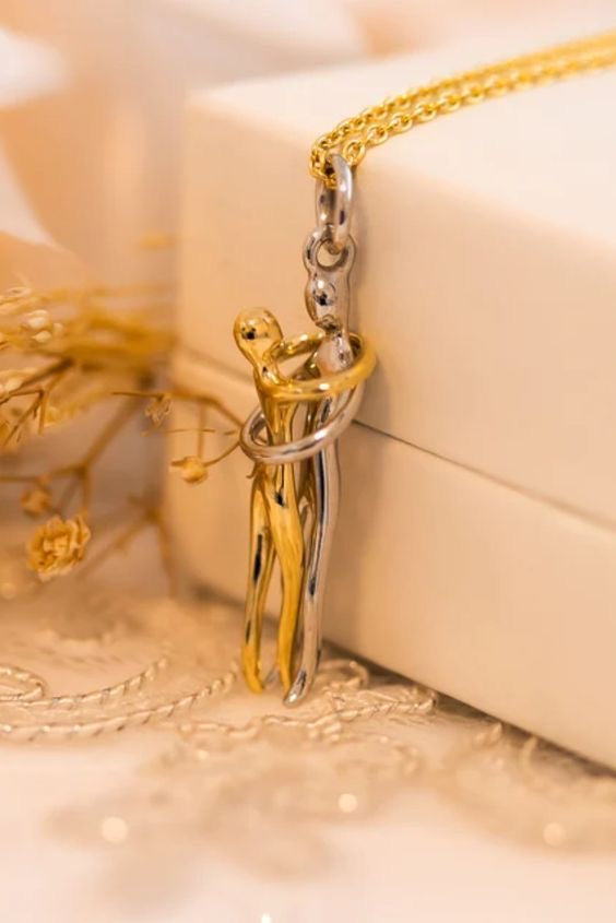 Golden & silver Hold me tight hug necklace