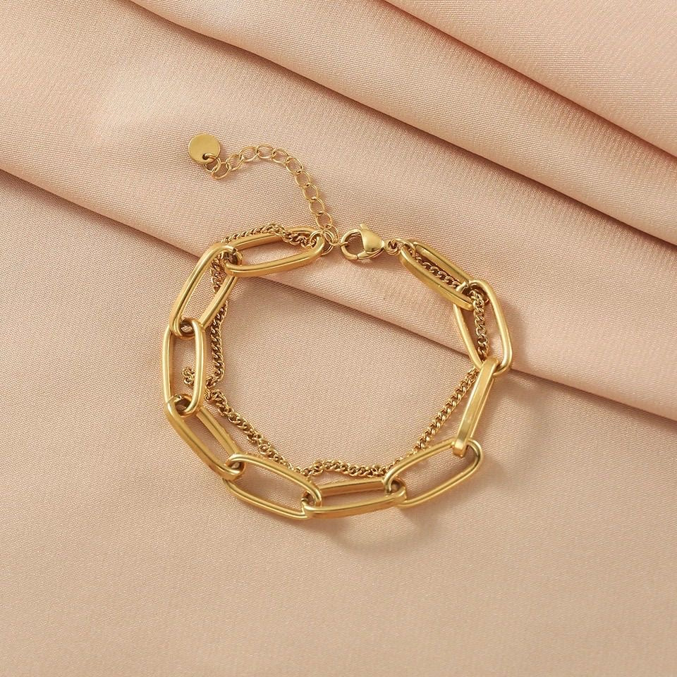Double layer chain link bracelet