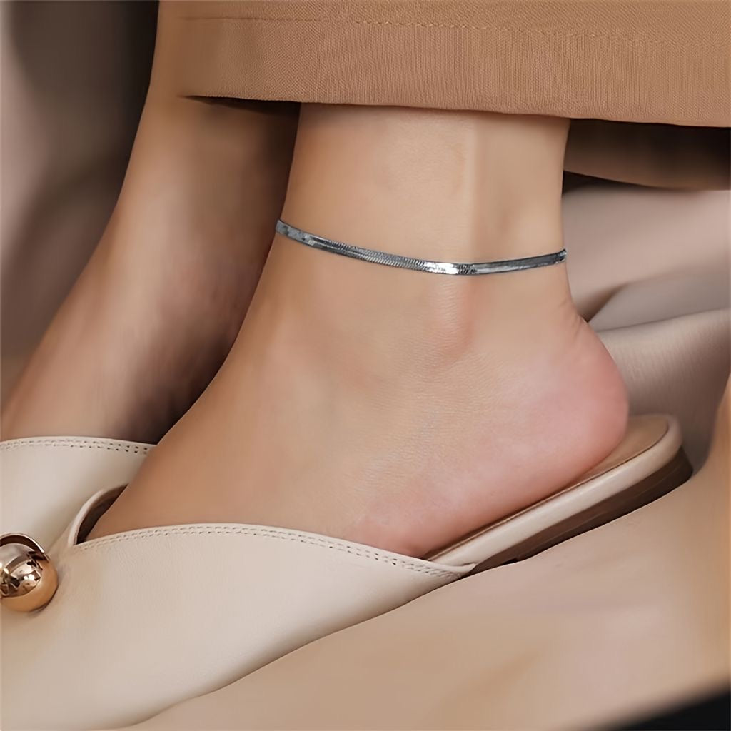 Silver Minimal snake chain anklet