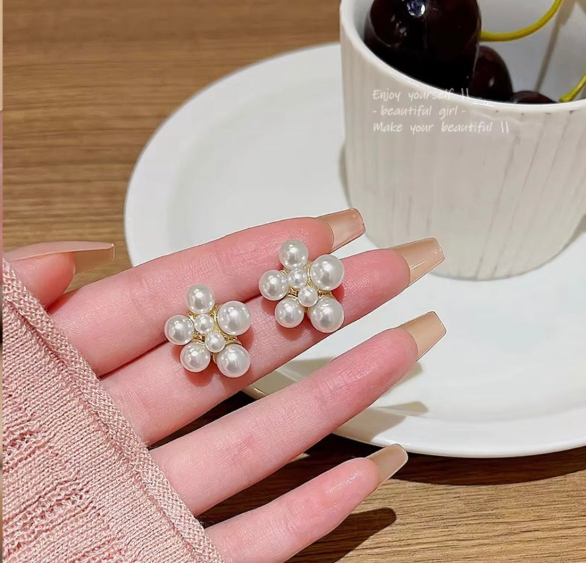 Pearls all over stud earring