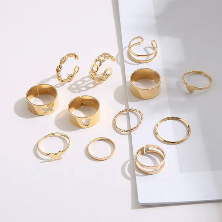 Dainty charm ring set (12 rings)