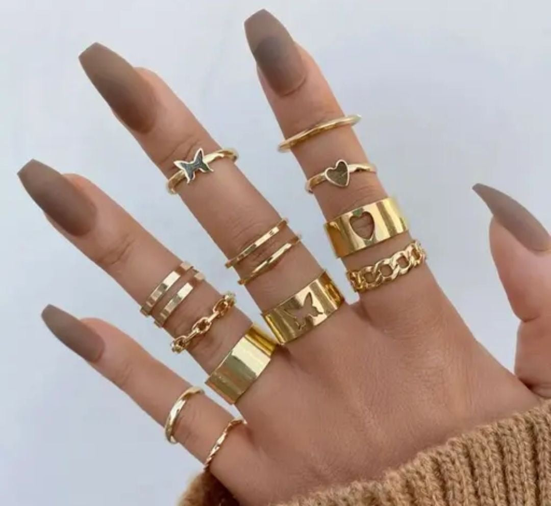 Dainty charm ring set (12 rings)